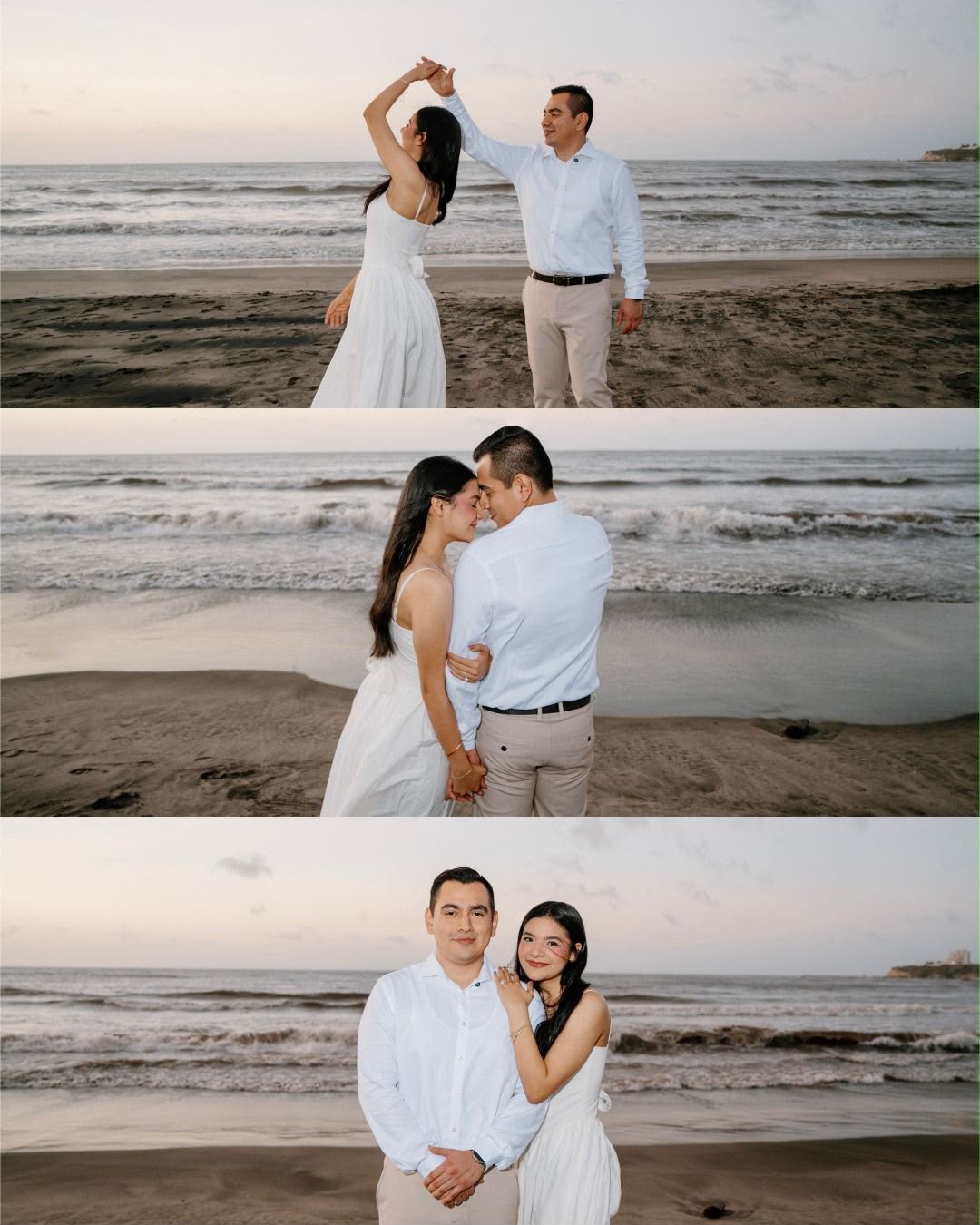 Tres momentos de Emily y Franklin en la playa